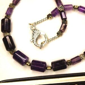 Amethyst Cylinder Bead Necklace Contemporary NWT